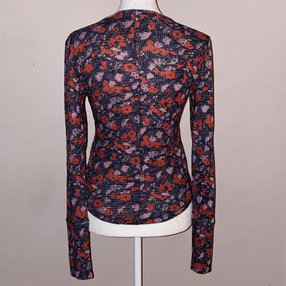 Free People Ciara Printed Floral Waffle Knit Top - Black Combo - Picture 5 of 12